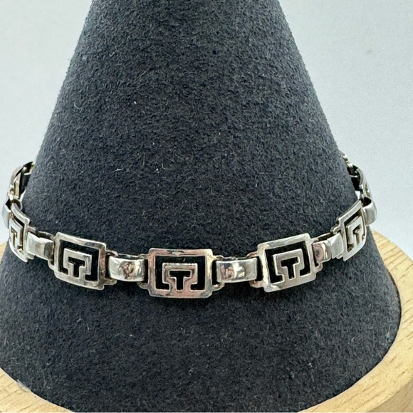 Sterling silver link bracelet geometric design 7.25” - Picture 2 of 9